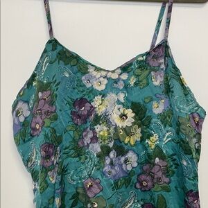 100% silk slip dress woman’s sz Large Floral Teal and Purple